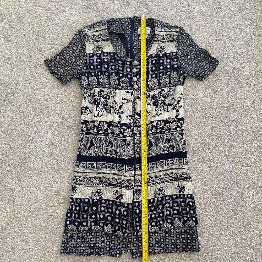 Vintage 90s Stuart Alan Boho Split Hem Geometric Floral Henley Button Dress P6 - Picture 13 of 13